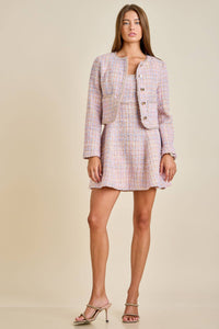 Sloane - Pastel Sequin Braid Detailed Round Neck Tweed Jacket & Mini Dress Set