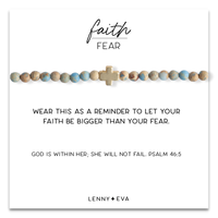 Faith Over Fear Cross Bracelet, 4mm-Blue Jasper | Christian