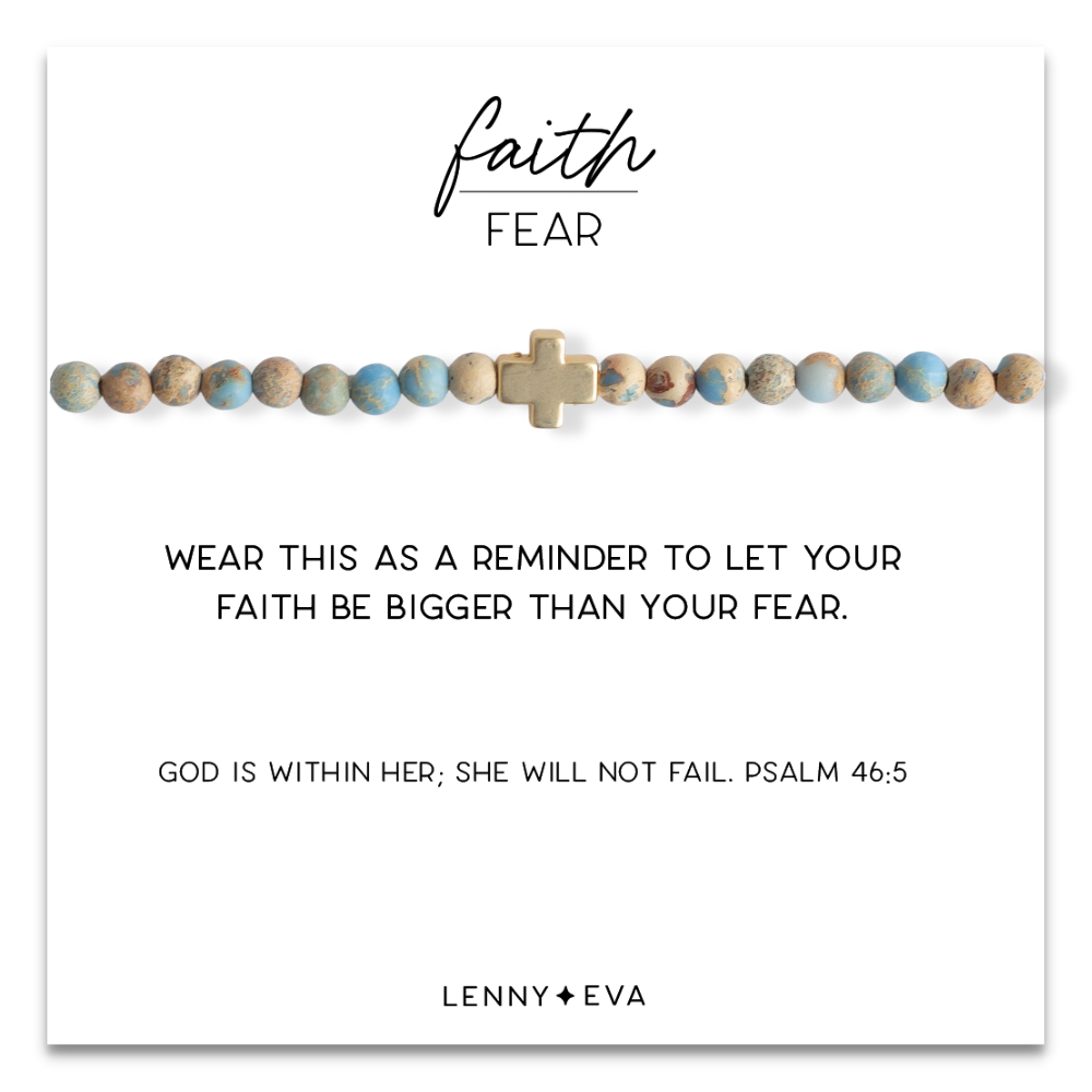 Faith Over Fear Cross Bracelet, 4mm-Blue Jasper | Christian