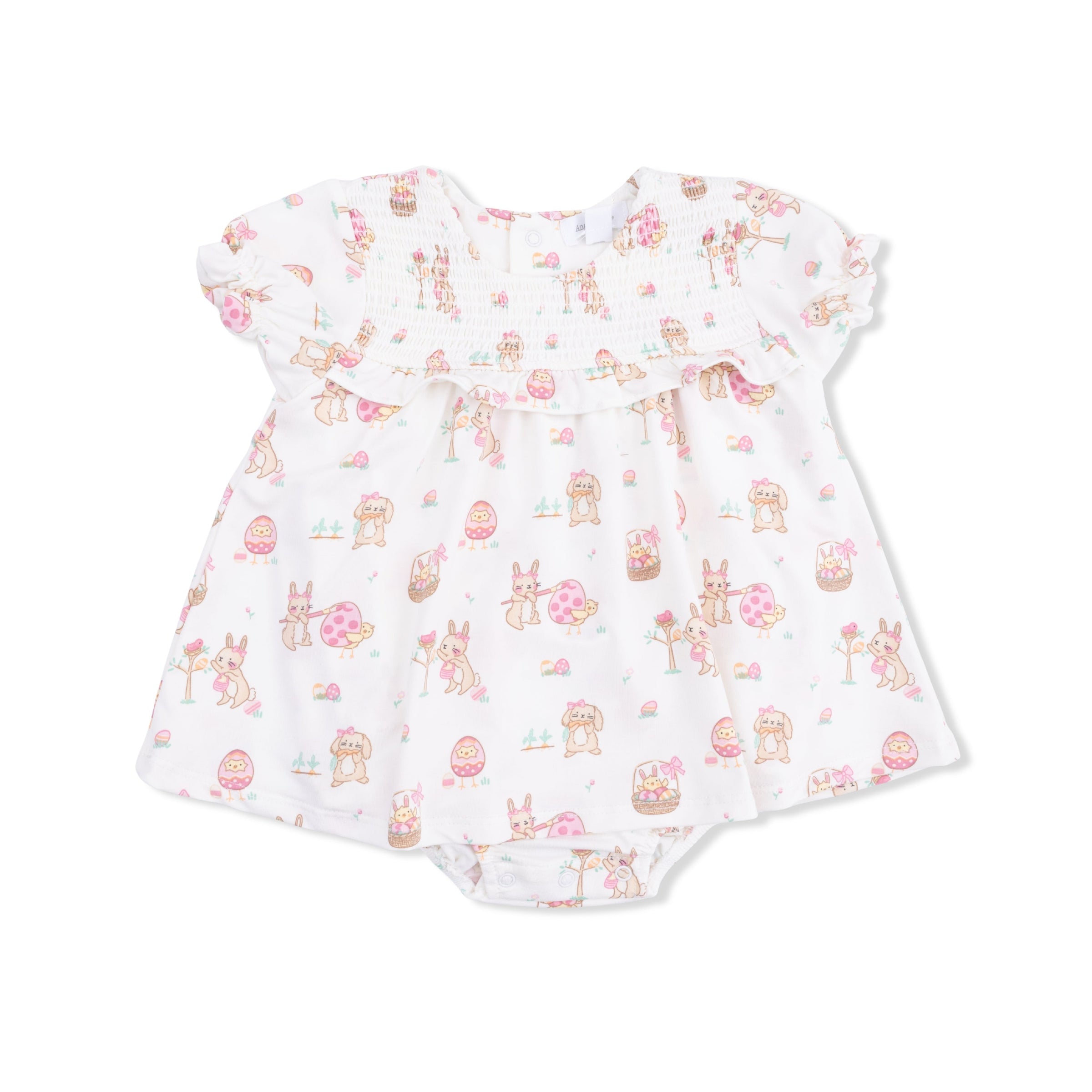 Easter Egg Hunt Pink - Smocked Ruffle Bubble with Skirt