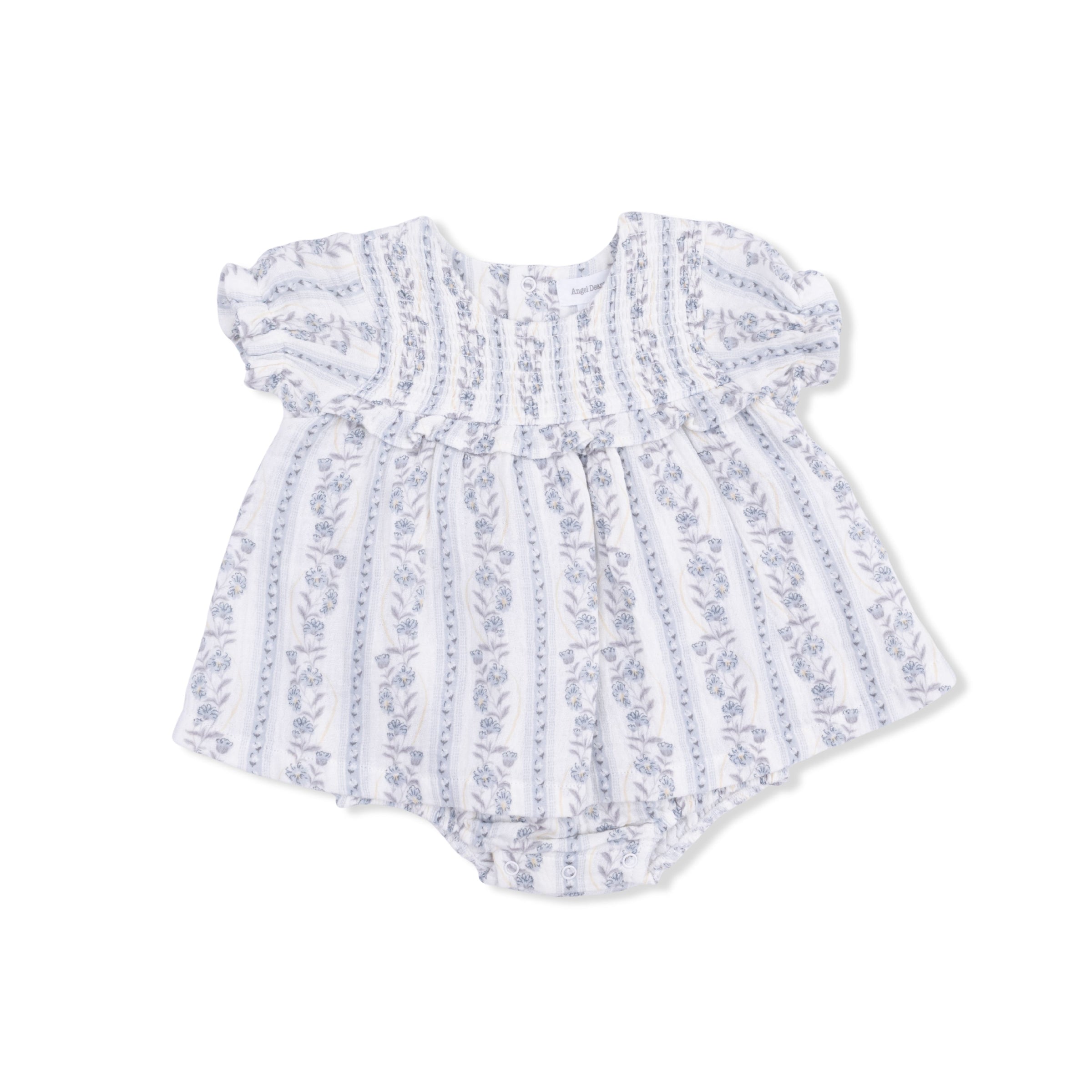 Kimberly Floral Stripe - Smocked Ruffle Bubble with Skirt