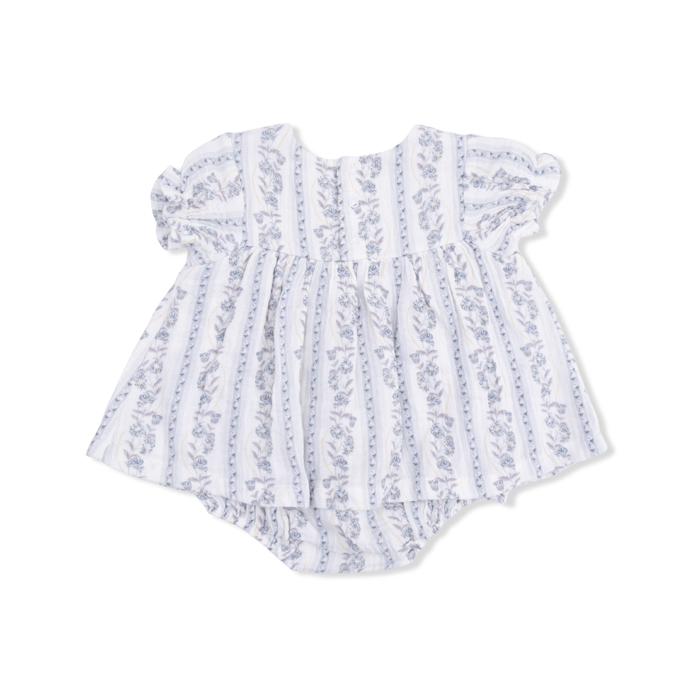 Kimberly Floral Stripe - Smocked Ruffle Bubble with Skirt