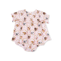 Farm Animals Floral Cameos Pink - Smocked Ruffle Bubble with Skirt