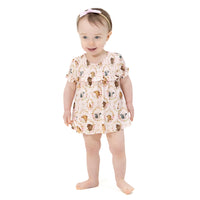 Farm Animals Floral Cameos Pink - Smocked Ruffle Bubble with Skirt