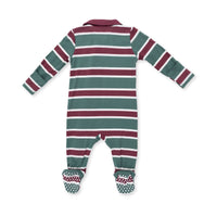 Rugby Stripe Green - Polo 2 Way Zipper Footie