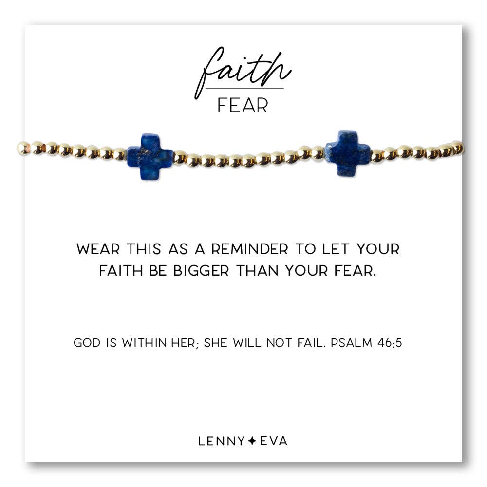 Faith Over Fear Gemstone Cross Bracelet-Lapis Lazuli Cross