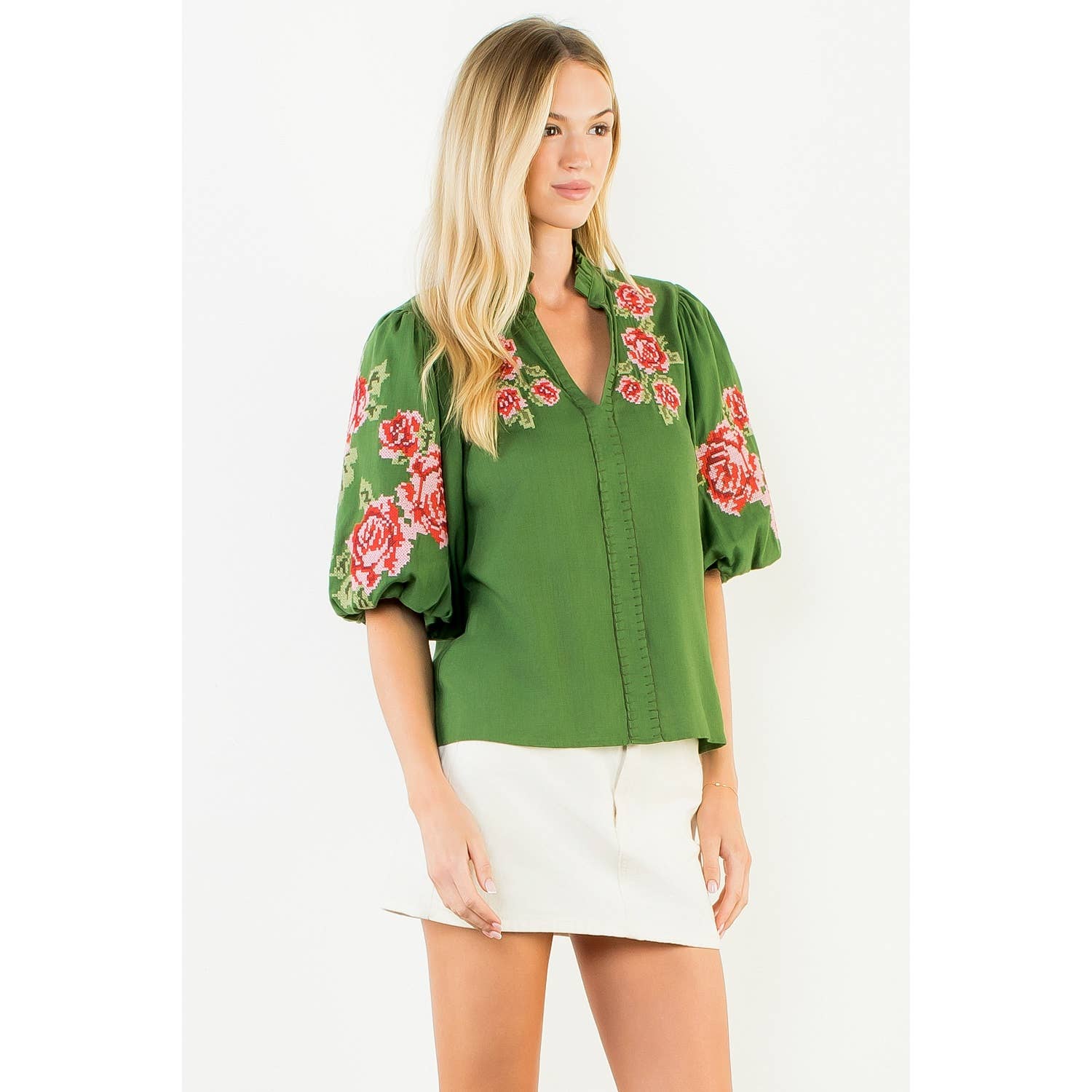 Lizbeth - V-Neck Top With Floral Embroidery