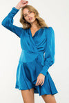 Blue Long Sleeve Flutter Dress