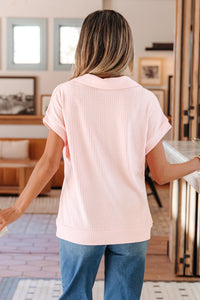 Sadie - Light Pink Collared V-Neck Ribbed Tee