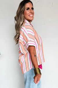 Millie - Pink Stripe Button up Short Sleeve Shirt