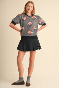 SAVANNA - FLORAL KNIT SHORT SLEEVE SWEATER