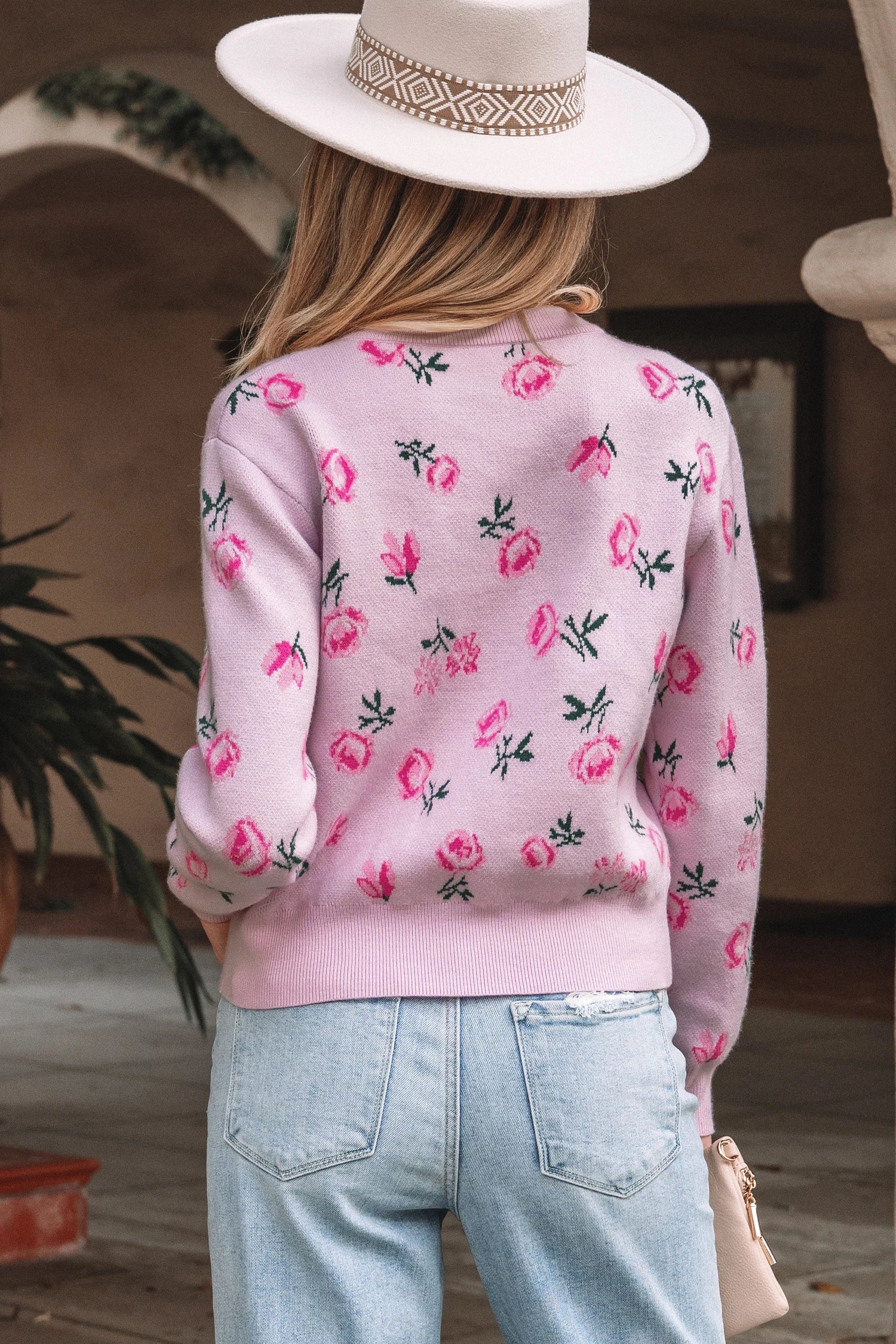 Destiny - Sweet Floral Print Cropped Sweater