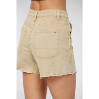 Tan High-Rise Frayed Hem Carpenter Shorts