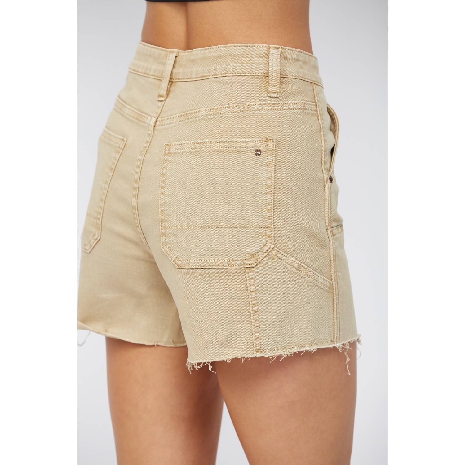 Tan High-Rise Frayed Hem Carpenter Shorts