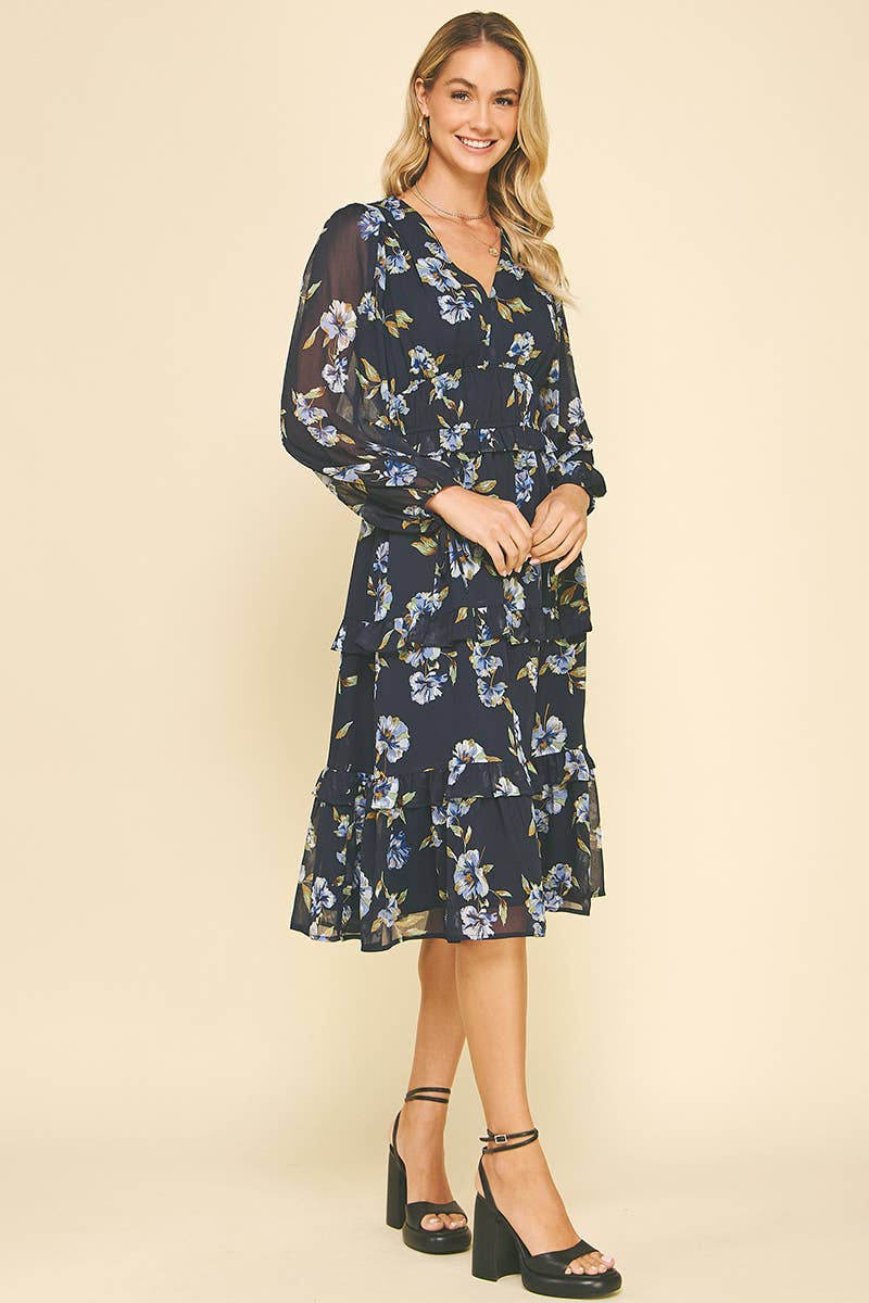 LEILANI - FLORAL TIERED CHIFFON MIDI DRESS