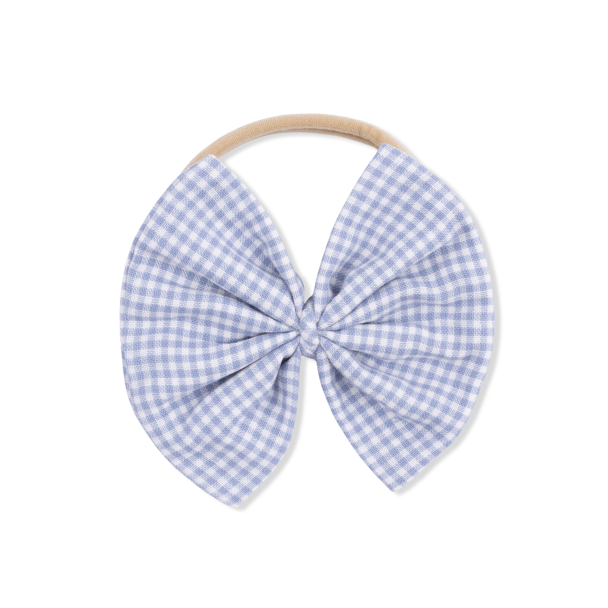 Micro Gingham Blue Blizzard - Bow on Headband