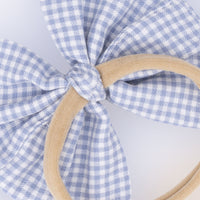Micro Gingham Blue Blizzard - Bow on Headband