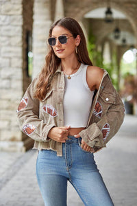 Cropped Corduroy Sequin Football Jacket