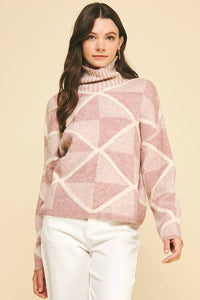Maxine - Diamond Pattern Turtle Neck Sweater