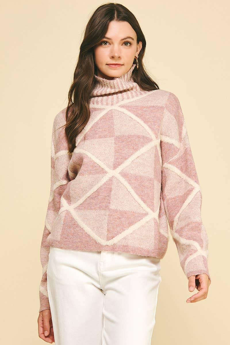 Maxine - Diamond Pattern Turtle Neck Sweater