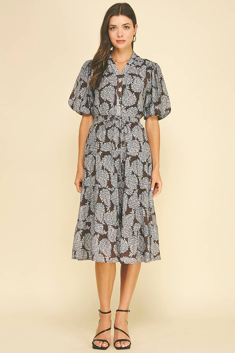 NINA - FLORAL BUTTON DOWN TIERED MIDI DRESS