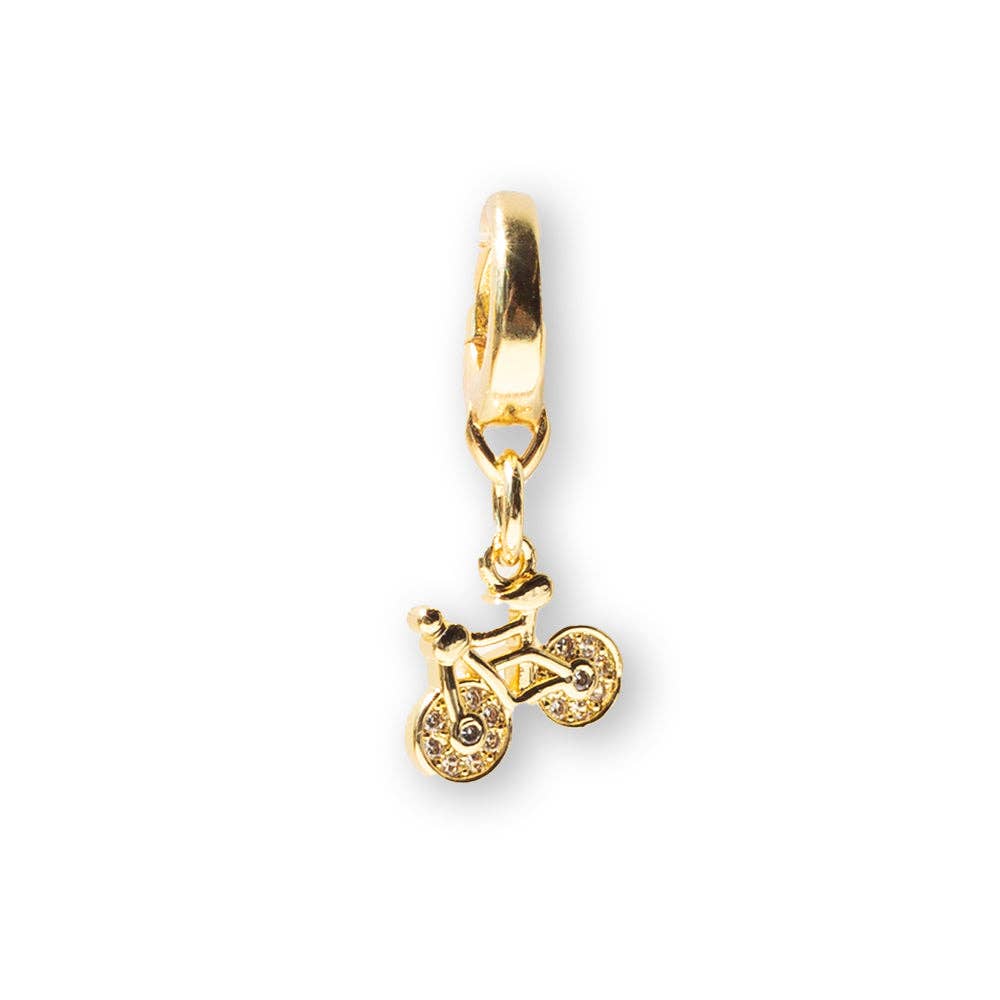 Gold Bicycle Charm, CZ | Charm Bar