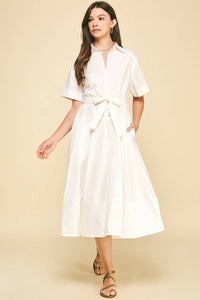 JADIE- COLLARED V-NECK MIDI DRESS