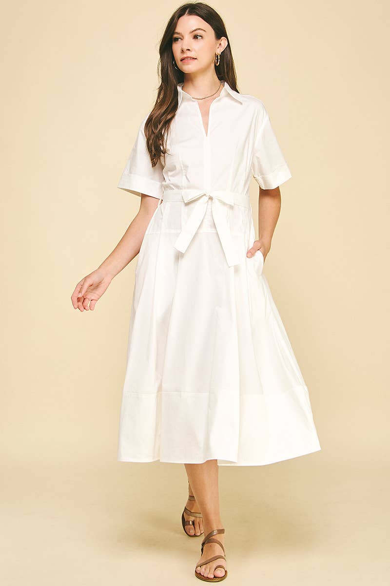JADIE- COLLARED V-NECK MIDI DRESS