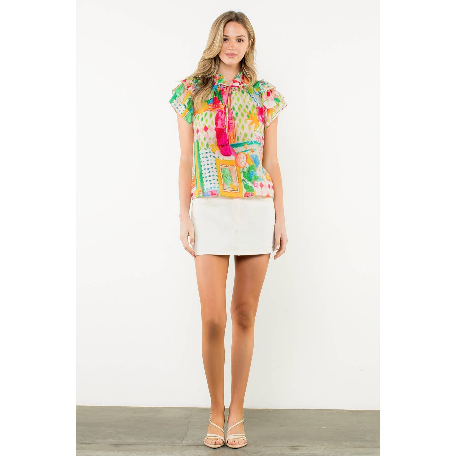 Tara - Tassel Tie Flutter Sleeve Floral Top