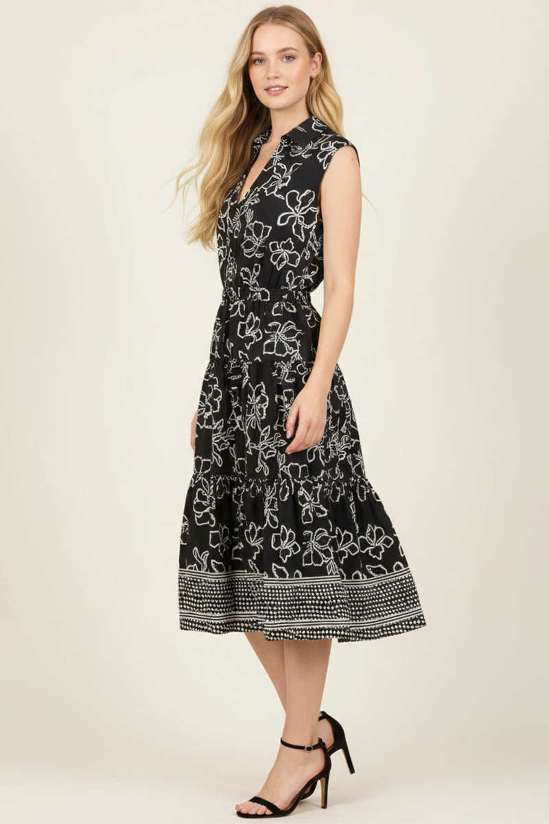 AILA- FLORAL  PRINT TIERED MIDI DRESS