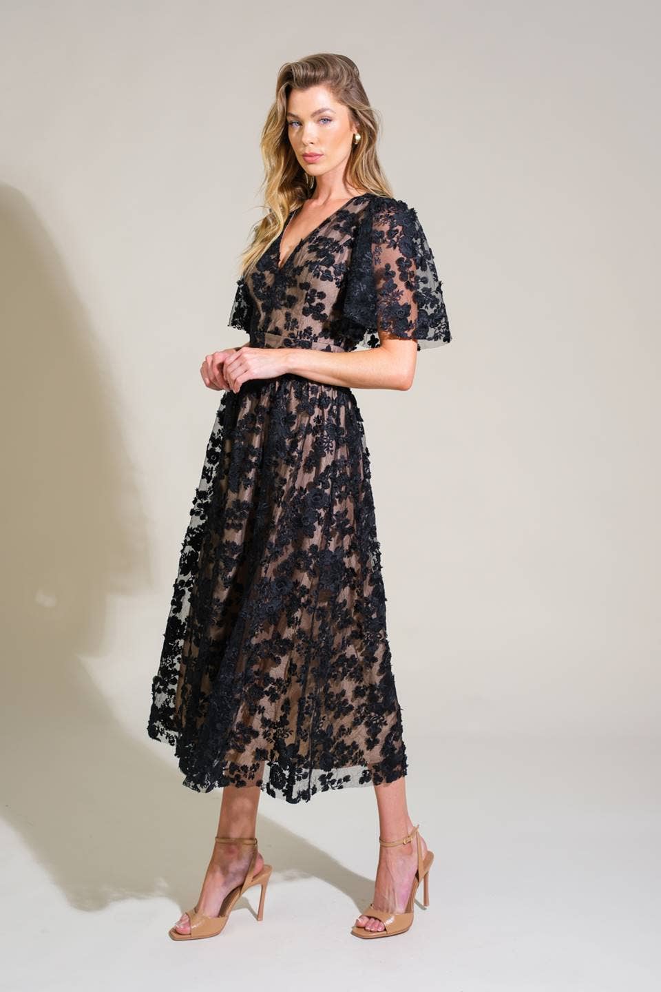 Cynthia - Lace Crochet Woven Midi Dress