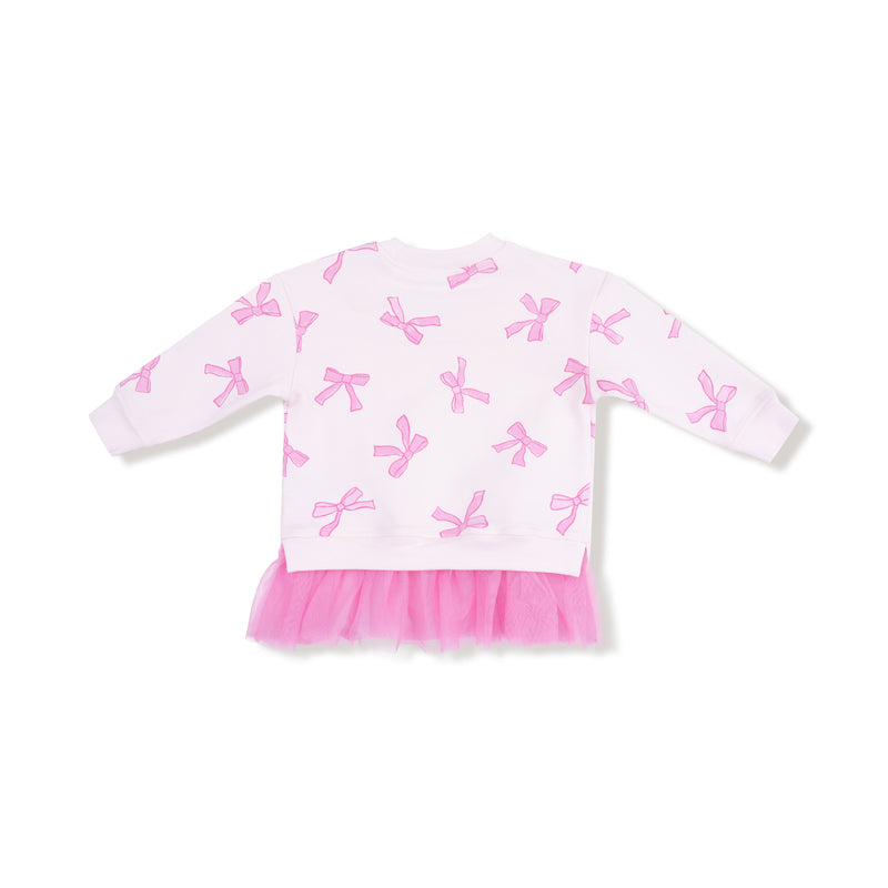 Pretty Bows - Sweatshirt with Tulle Ruffle and Ribbed Legging