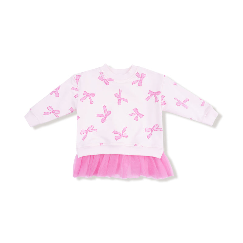 Pretty Bows - Sweatshirt with Tulle Ruffle and Ribbed Legging