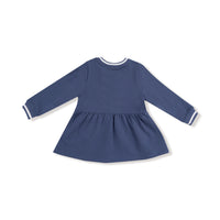 Varsity - Vintage Indigo - Pink Bow French Terry Dress