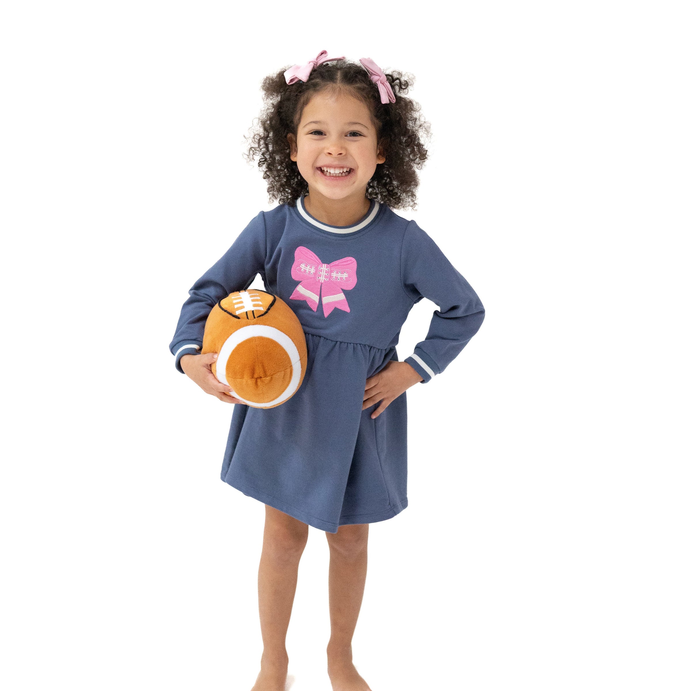 Varsity - Vintage Indigo - Pink Bow French Terry Dress