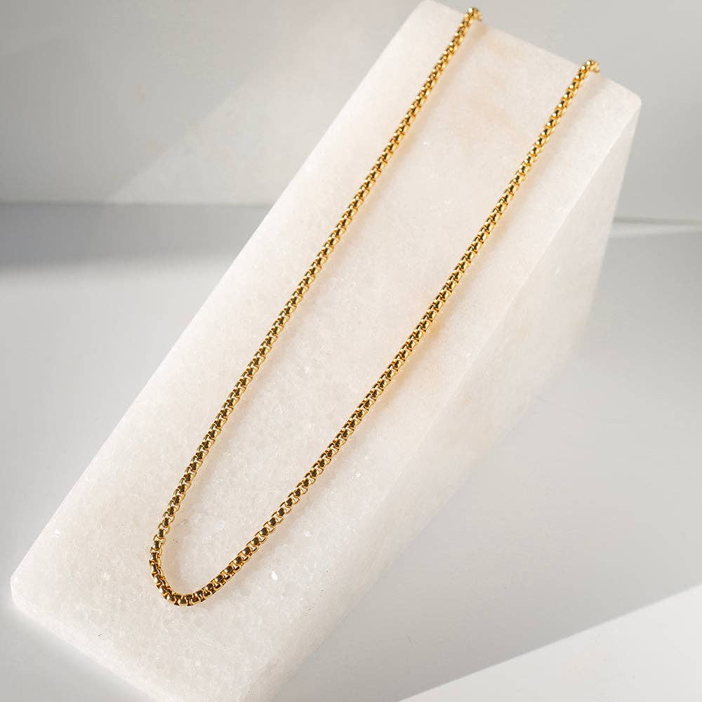 Gilded Gold Necklace-24" Box Chain | Charm Bar Necklace