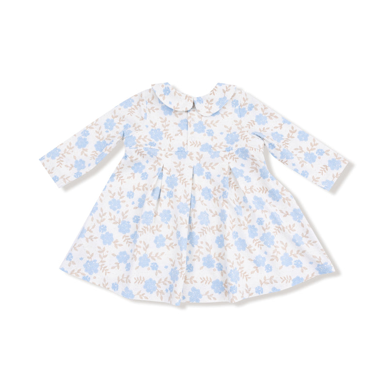 Baby Blue Floral - Long Sleeve Peter Pan Collar Dress and Bloomer