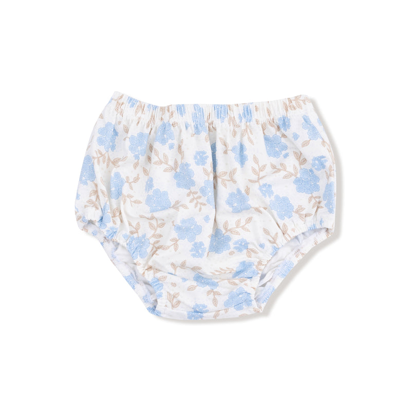 Baby Blue Floral - Long Sleeve Peter Pan Collar Dress and Bloomer