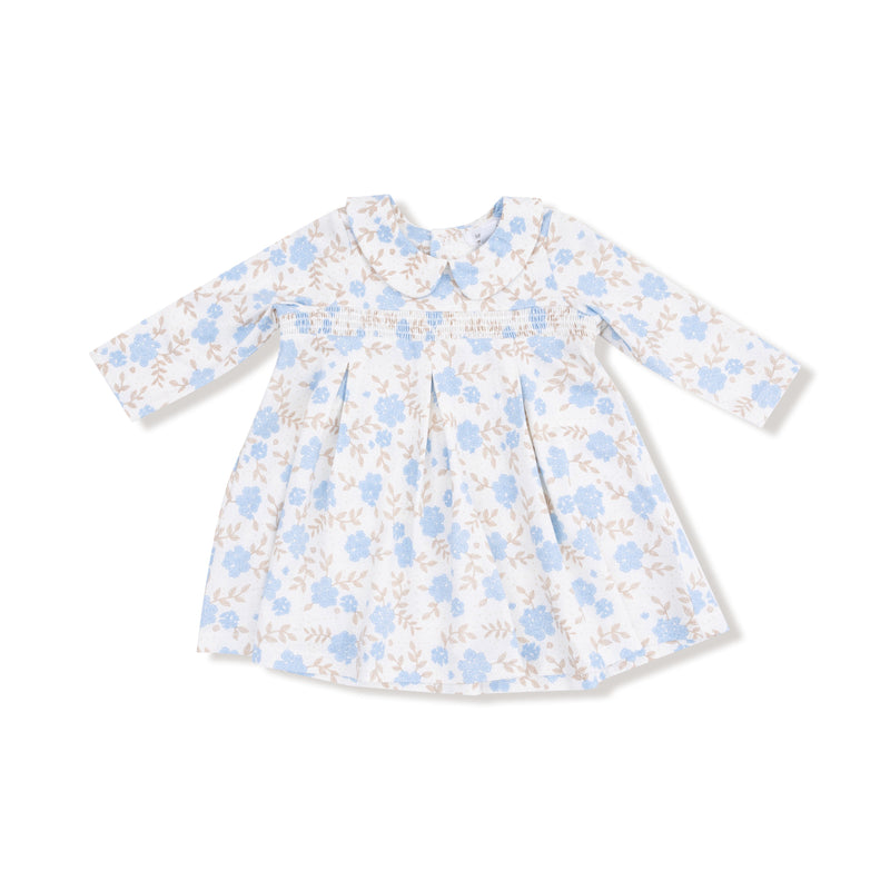 Baby Blue Floral - Long Sleeve Peter Pan Collar Dress and Bloomer