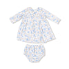 Baby Blue Floral - Long Sleeve Peter Pan Collar Dress and Bloomer