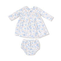 Baby Blue Floral - Long Sleeve Peter Pan Collar Dress and Bloomer
