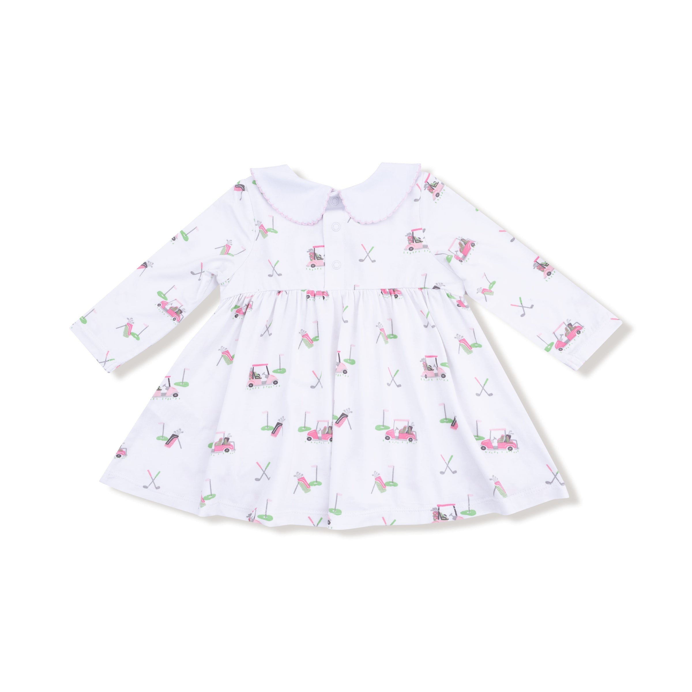 Baby Golf Carts - Pink - Long Sleeve Peter Pan Collar Dress and Bloomer