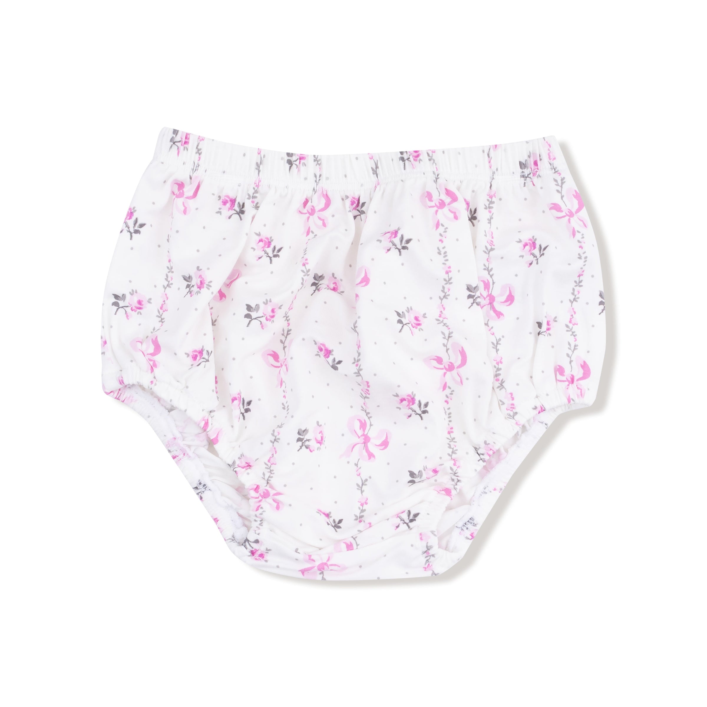 Dainty Buds and Bows Stripe - Long Sleeve Peter Pan Collar Dress with Smocking and Bloomer