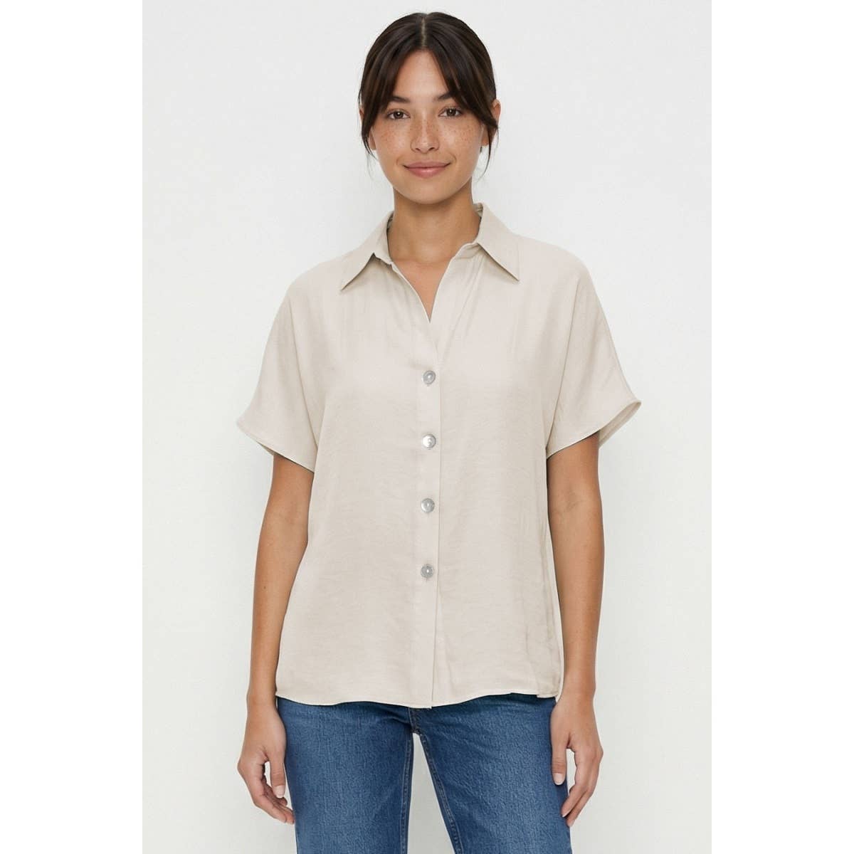 Minimalist Drop Shoulder Button Up Blouse