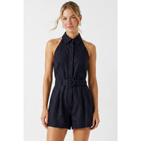 Kara - Belted Linen Halter Romper