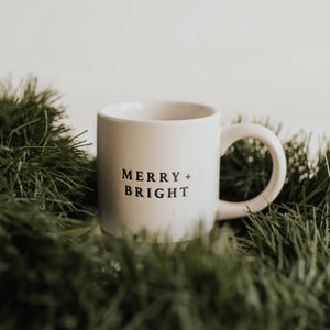 Merry & Bright Stoneware Coffee Mug - Christmas Decor & Gift