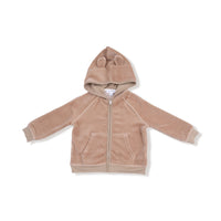 Velour Teddy Bear - Zip Hoodie + Varsity Stripe Jogger Set