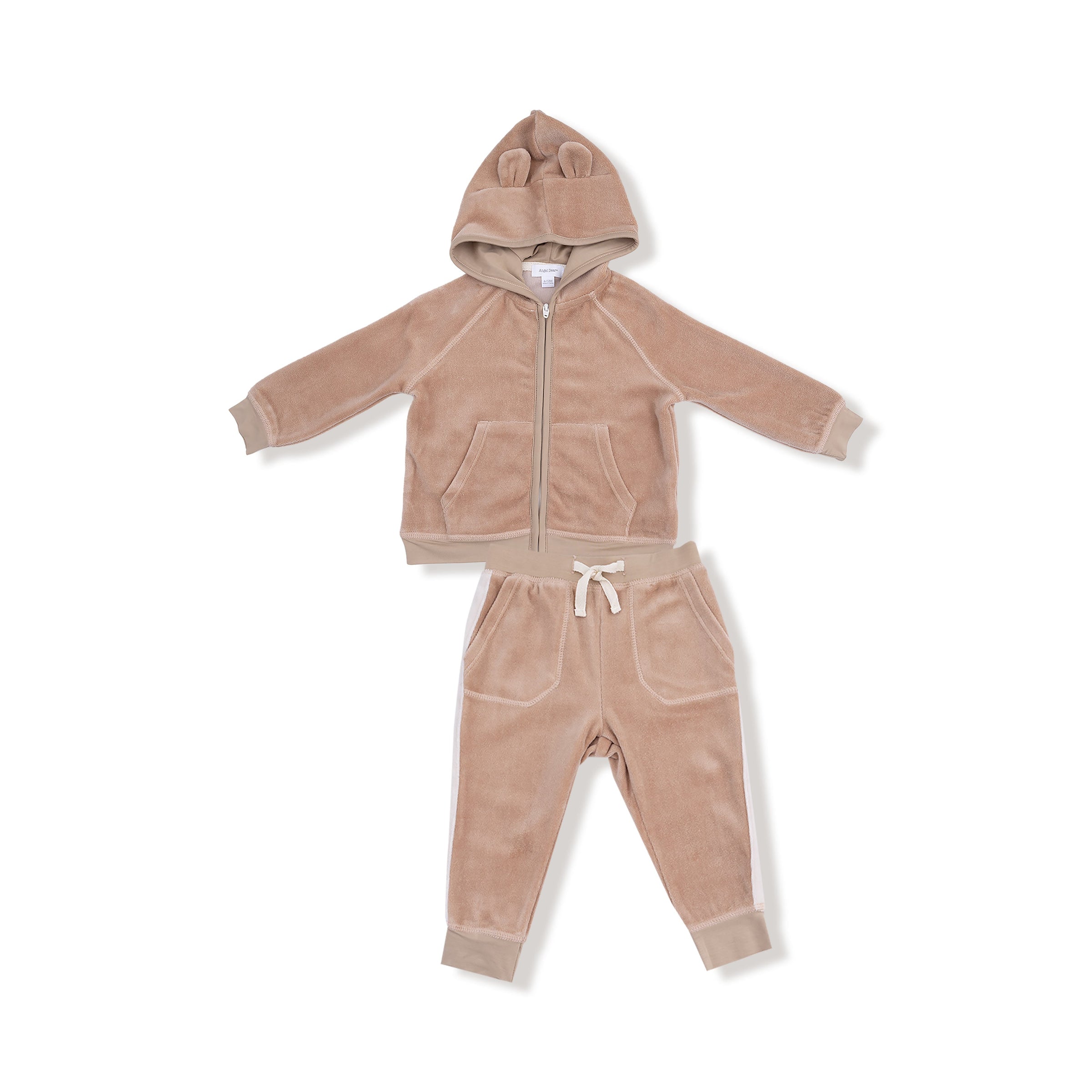 Velour Teddy Bear - Zip Hoodie + Varsity Stripe Jogger Set