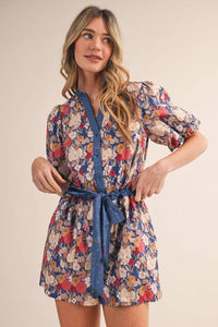 Brianna - Bubble Sleeve Floral Print Romper
