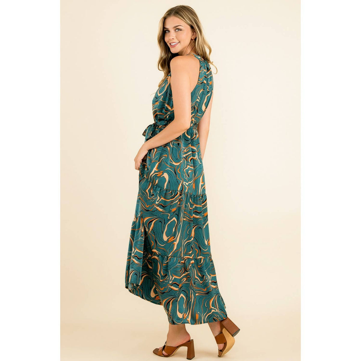 Katie - Halter Abstract Print Maxi Dress